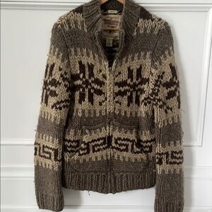 Abercrombie & Fitch Vintage Hand Knit Wool Brown and Cream Zip Up Sweater